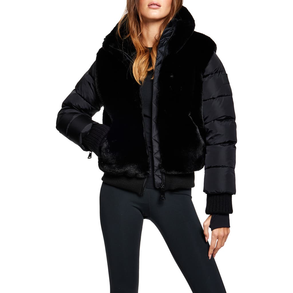 Sam . Carlie Faux Fur Quilted Down Puffer Jacket In Black