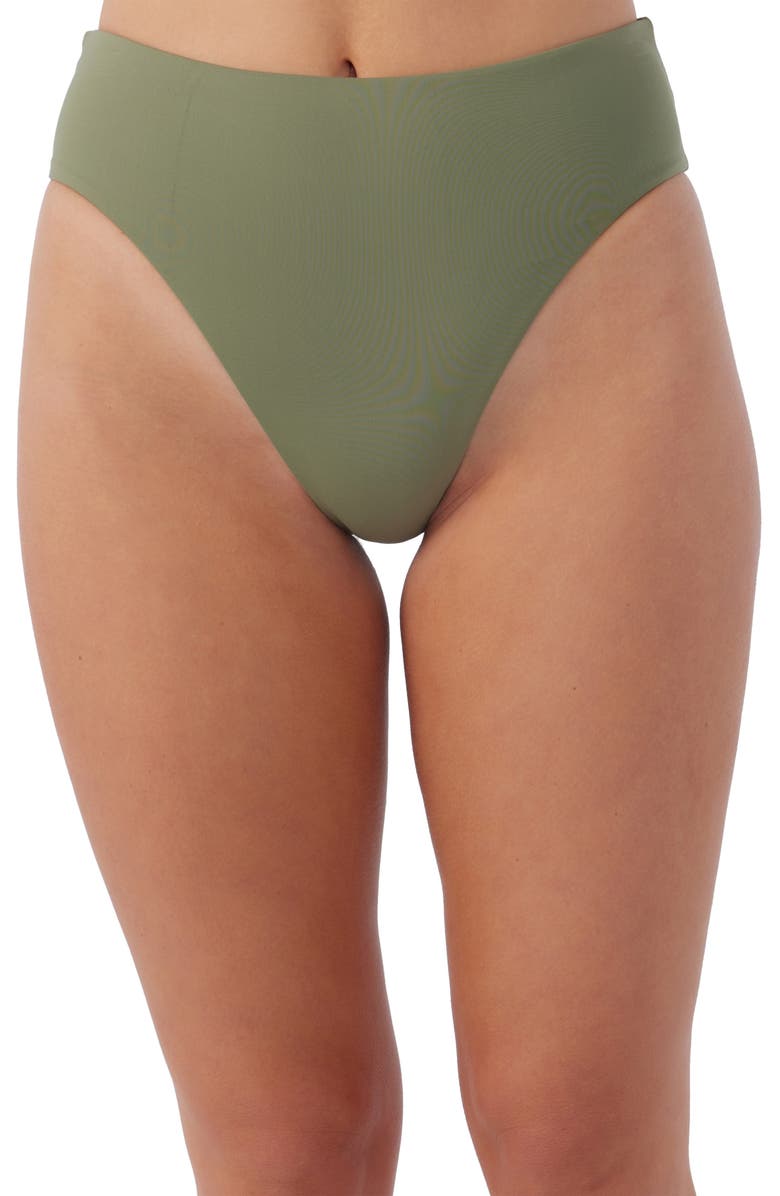 O'Neill Saltwater Solids Max High Cut Bikini Bottoms, Main, color, Oil Green
