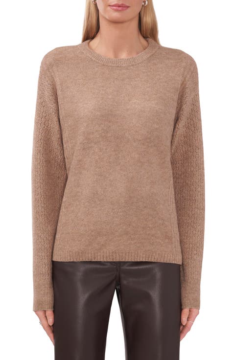 Pointelle Sleeve Crewneck Sweater