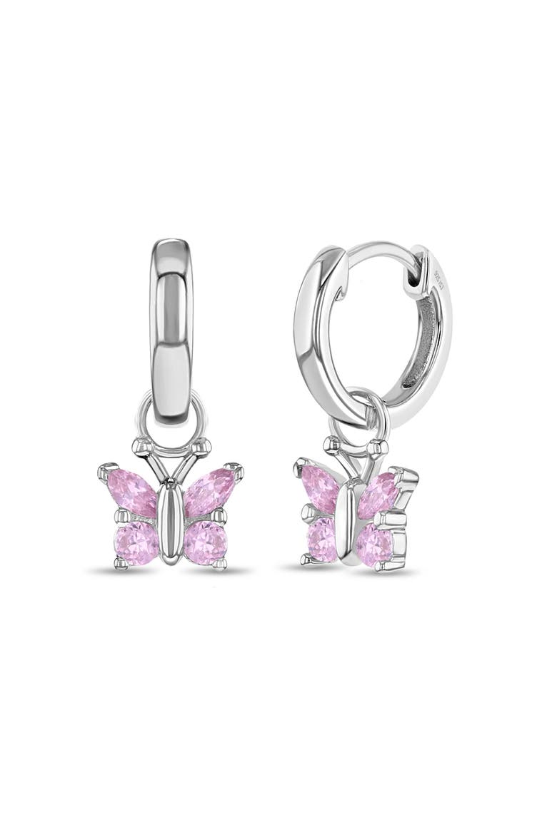 Cubic Zirconia Butterfly Dangle Hoop Earrings, Main, color, Pink
