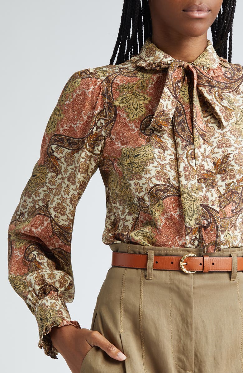 Ulla Johnson Vedra Tie Neck Button-Up Silk Top, Alternate, color, 