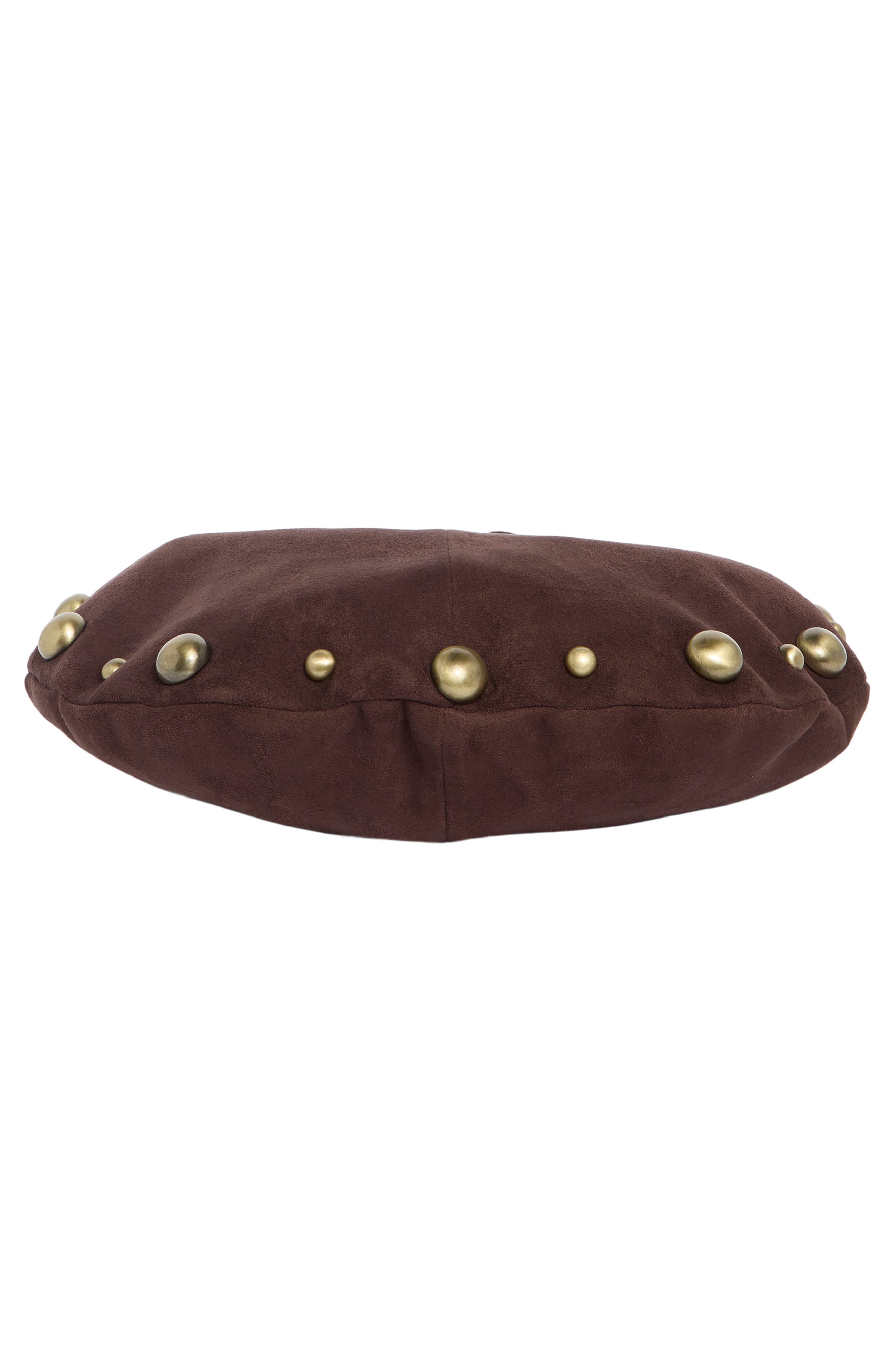 Faux Suede Bubble Stud Hobo, Alternate, color, CHOCOLATE