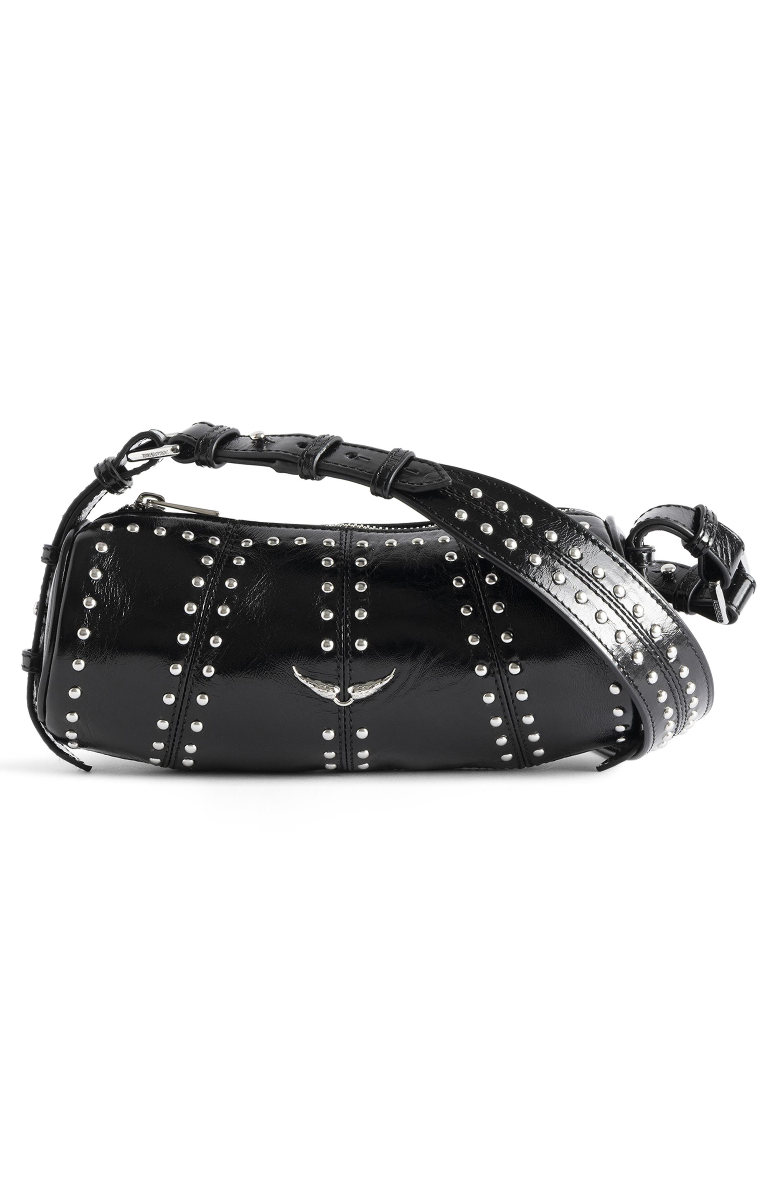 Zadig & Voltaire Le Roudoudou Studded Shoulder Bag, Alternate, color, Black