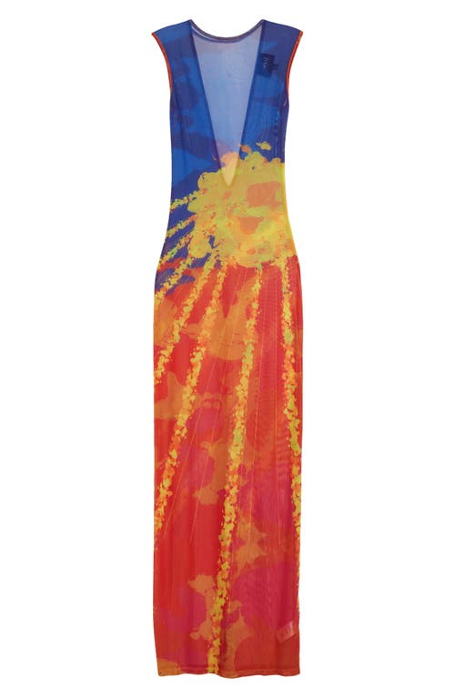 HOUSE OF AAMA Open Back Mesh Maxi Dress in Sunray-Multi 