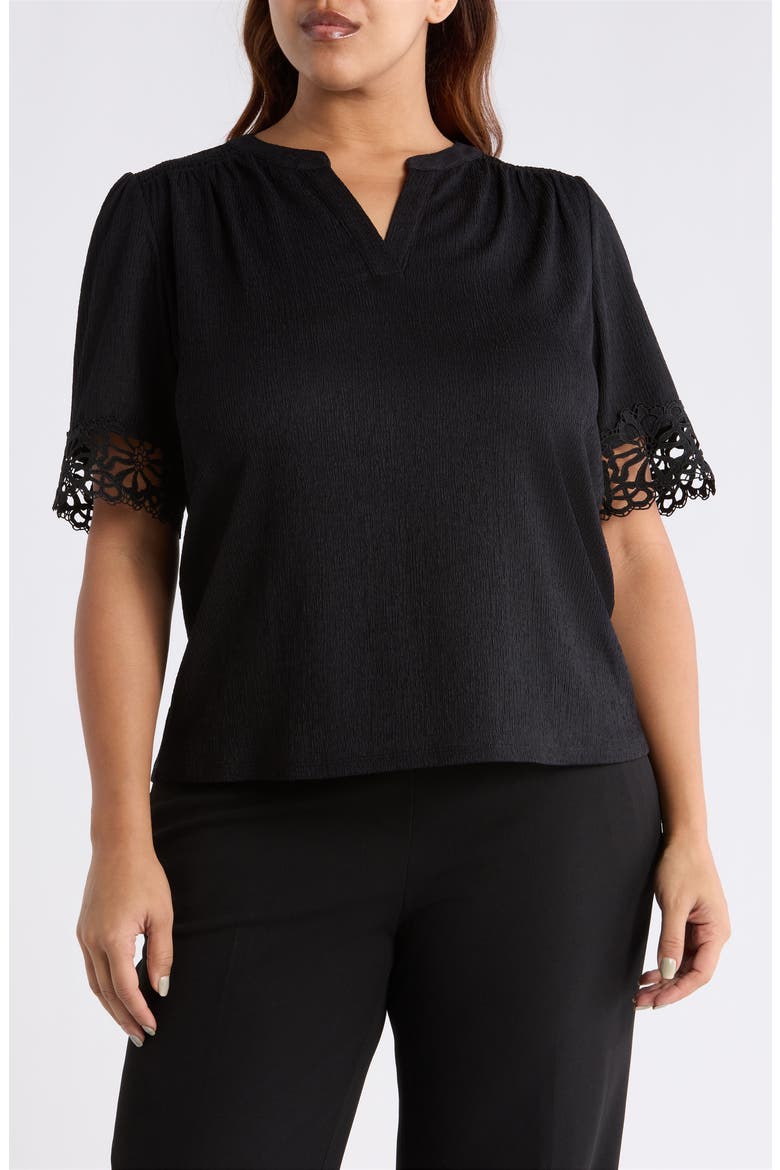 Crepe Lace Trim Top, Main, color, ANNE BLACK
