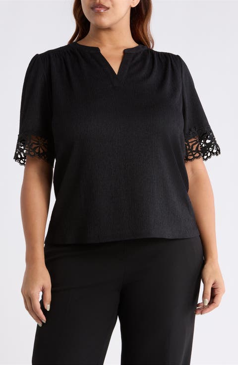 Crepe Lace Trim Top (Plus)