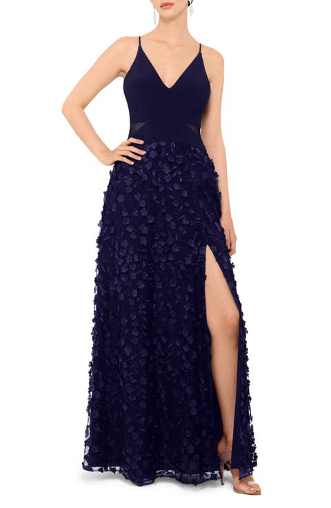 Xscape Floral Appliqué Gown (Regular & Petite)
