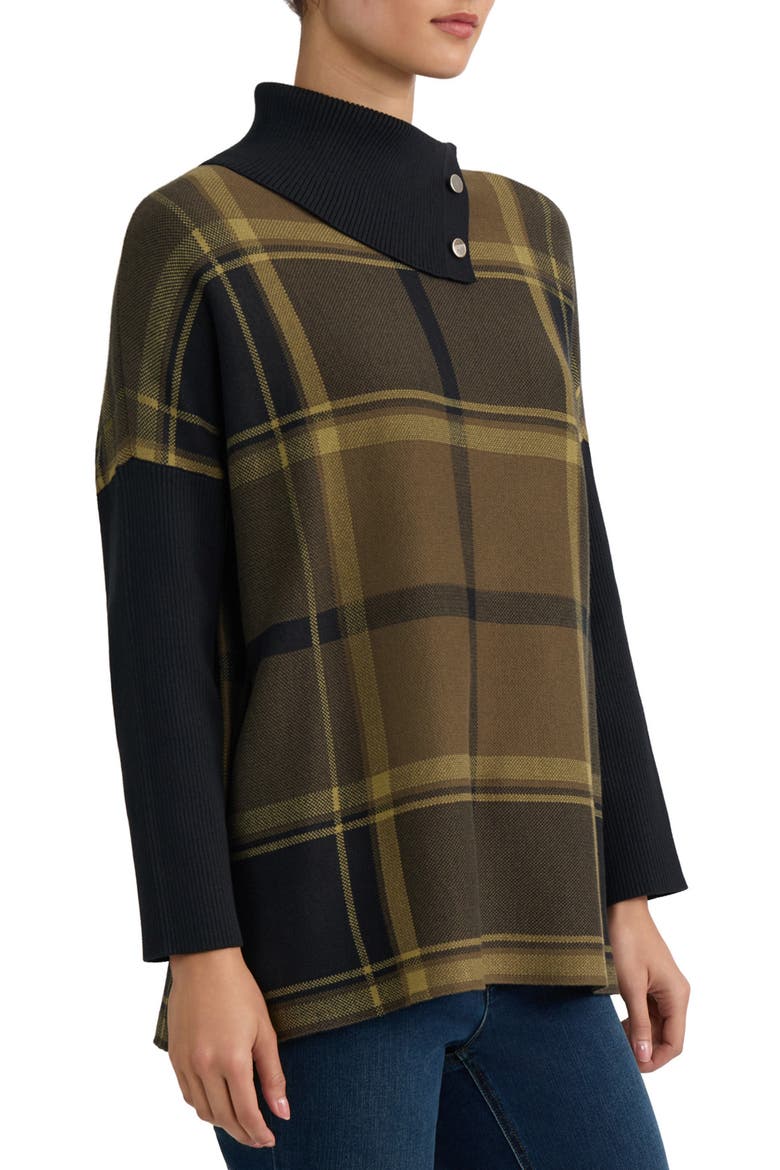Split-Neck Plaid Poncho Sweater, Alternate, color, JASPER GREEN MULTI