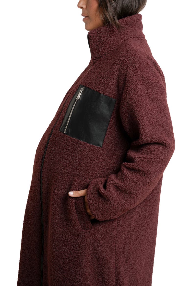 Teddi Maternity & Baby Wearing Long Coat, Alternate, color, Burgundy