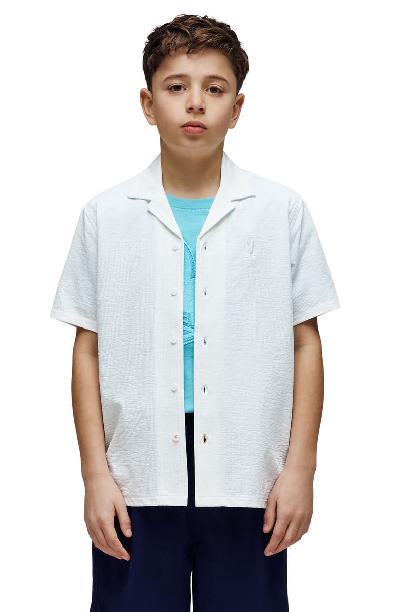 Psycho Bunny Kids' Jayme Rib Knit Camp Shirt, Alternate, color, 100 White