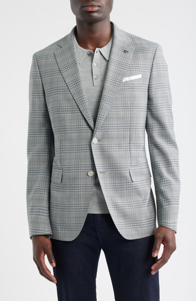 BOSS Hutson Slim Fit Plaid Sport Coat, Main, color, Silver