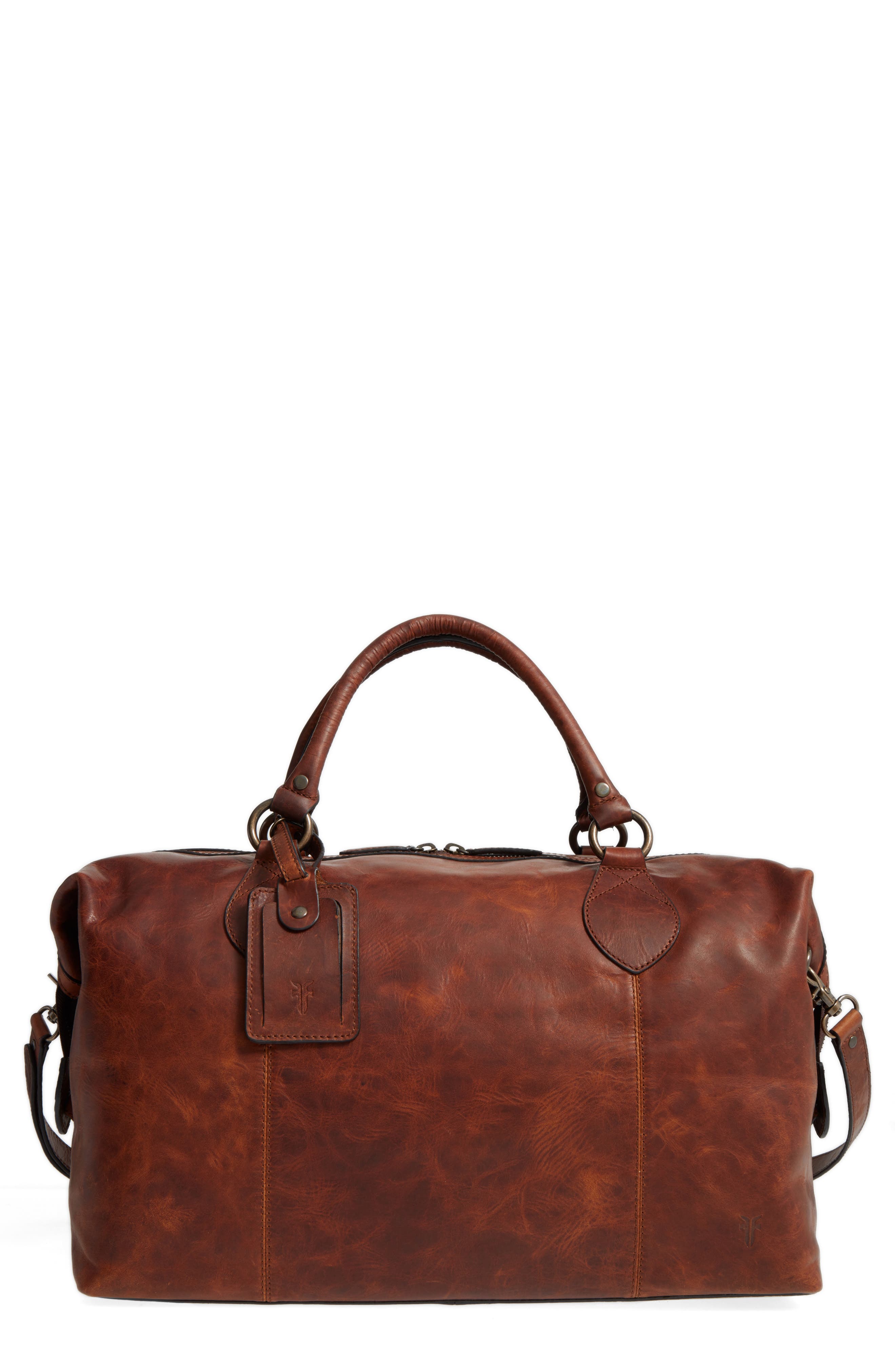 Frye 'Logan' Leather Overnight Bag, Main, color, Cognac