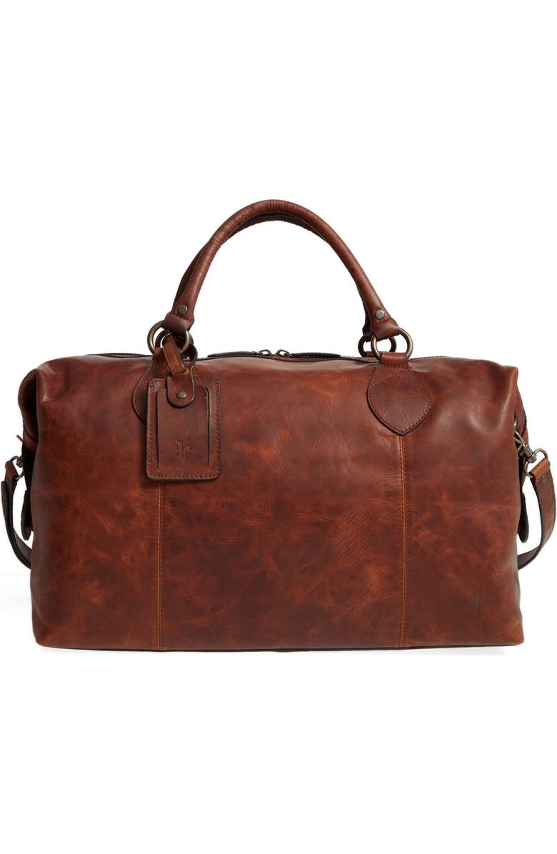 Frye 'Logan' Leather Overnight Bag, Main, color, Cognac