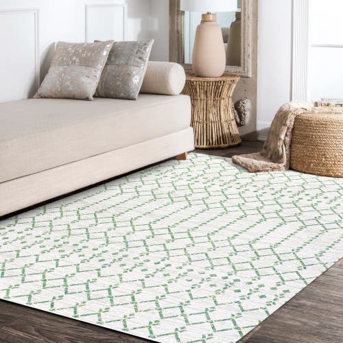 Jonathan Y Ourika Moroccan Geometric Textured Weave Indoor/outdoor Area Rug In Green/ivory