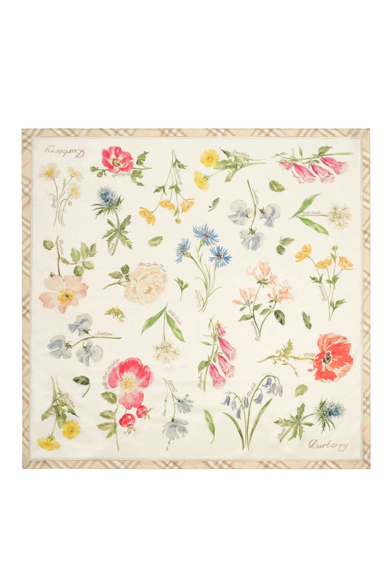 Blooms of Britain Silk Scarf, Alternate, color, SESAME BEIGE