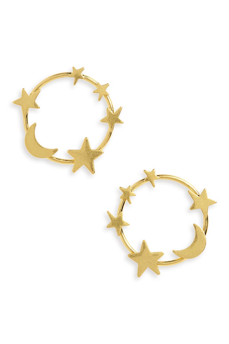 Star & Moon Hoop Earrings, Main, color, VINTAGE GOLD