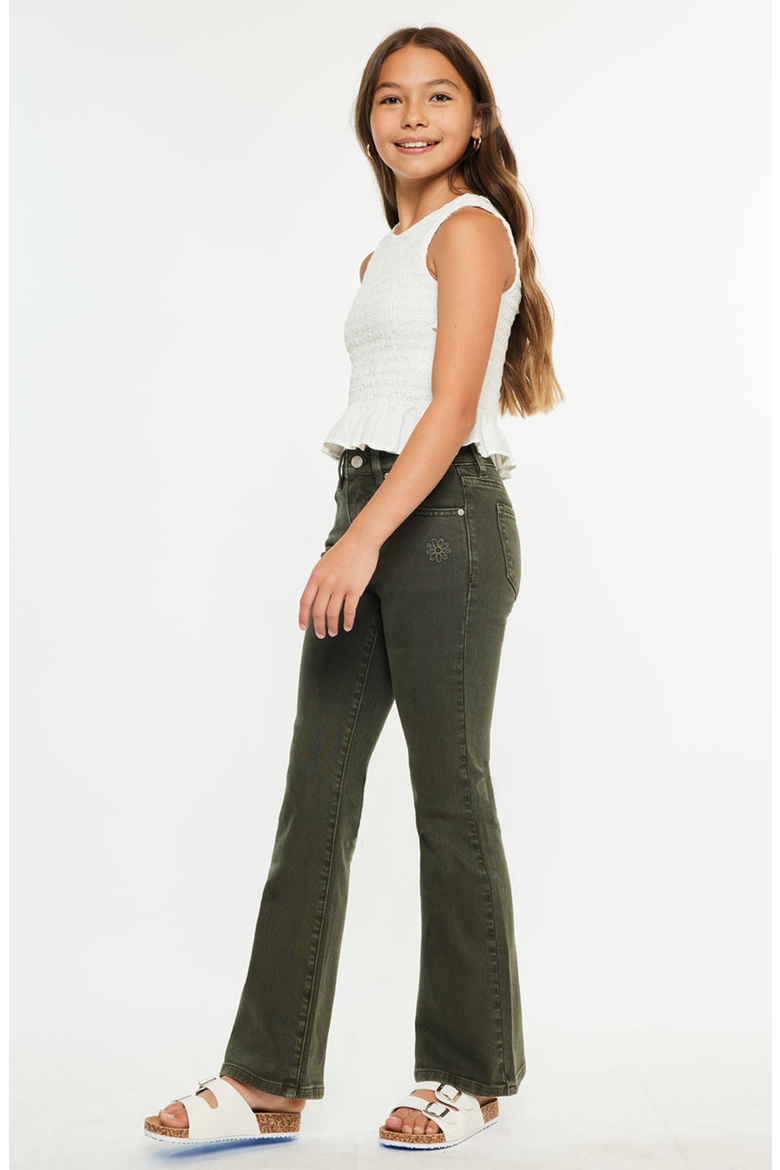 Ezra High Rise Flare Jeans, Alternate, color, Dark Olive