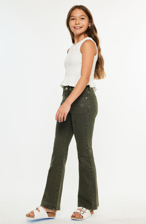 Kancan Ezra High Rise Flare Jeans In Green