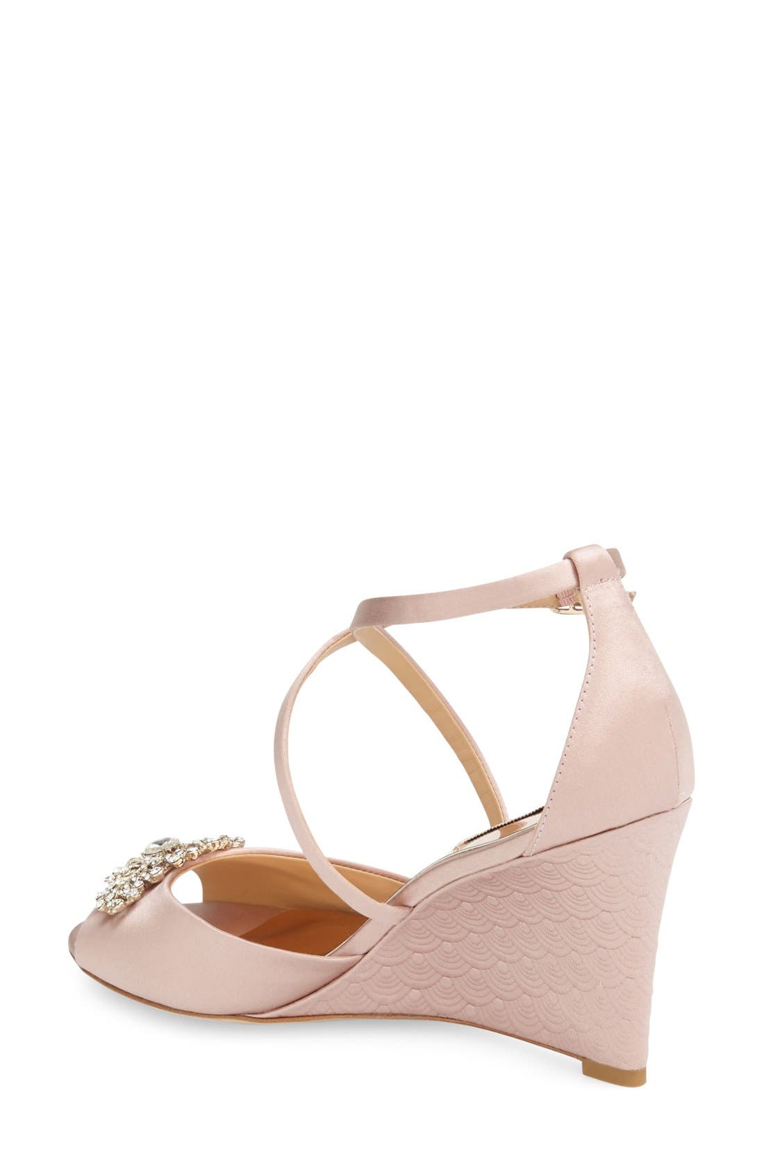 Badgley Mischka 'Abigail' Peep Toe Wedge, Alternate, color, BLUSH SATIN