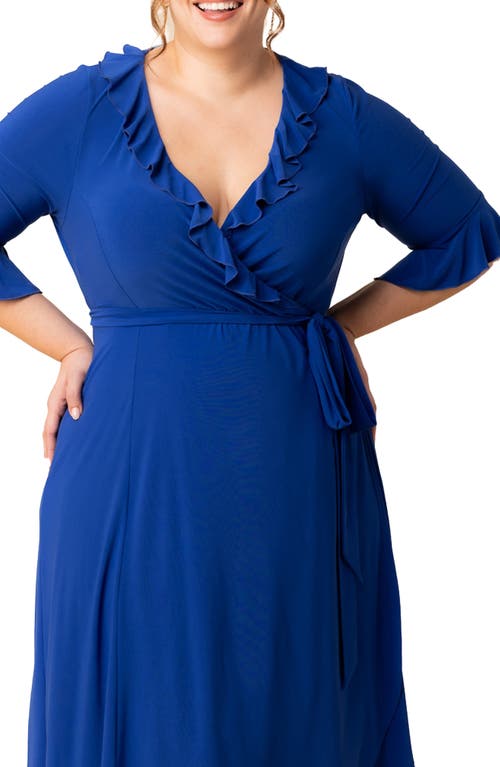 Kiyonna Barcelona Ruffle Detail Wrap Dress In Cobalt/blue