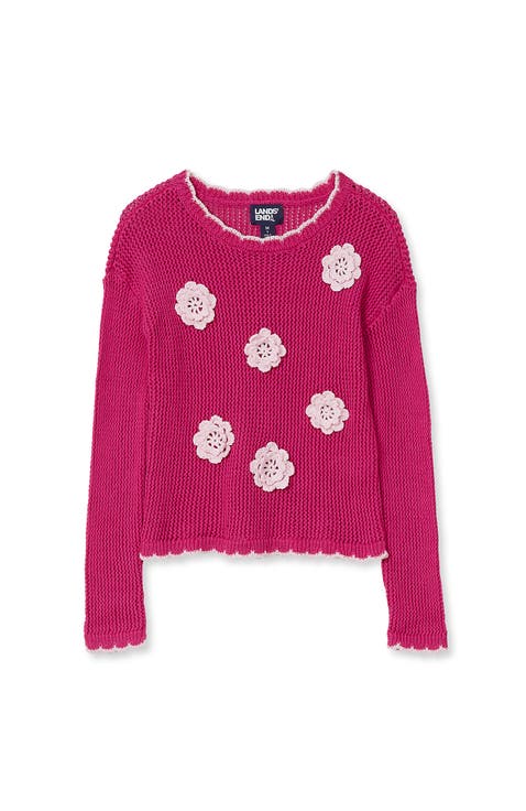 Girls Long Sleeve Crochet Rosette Sweater