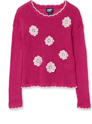 Lands' End Girls Long Sleeve Crochet Rosette Sweater