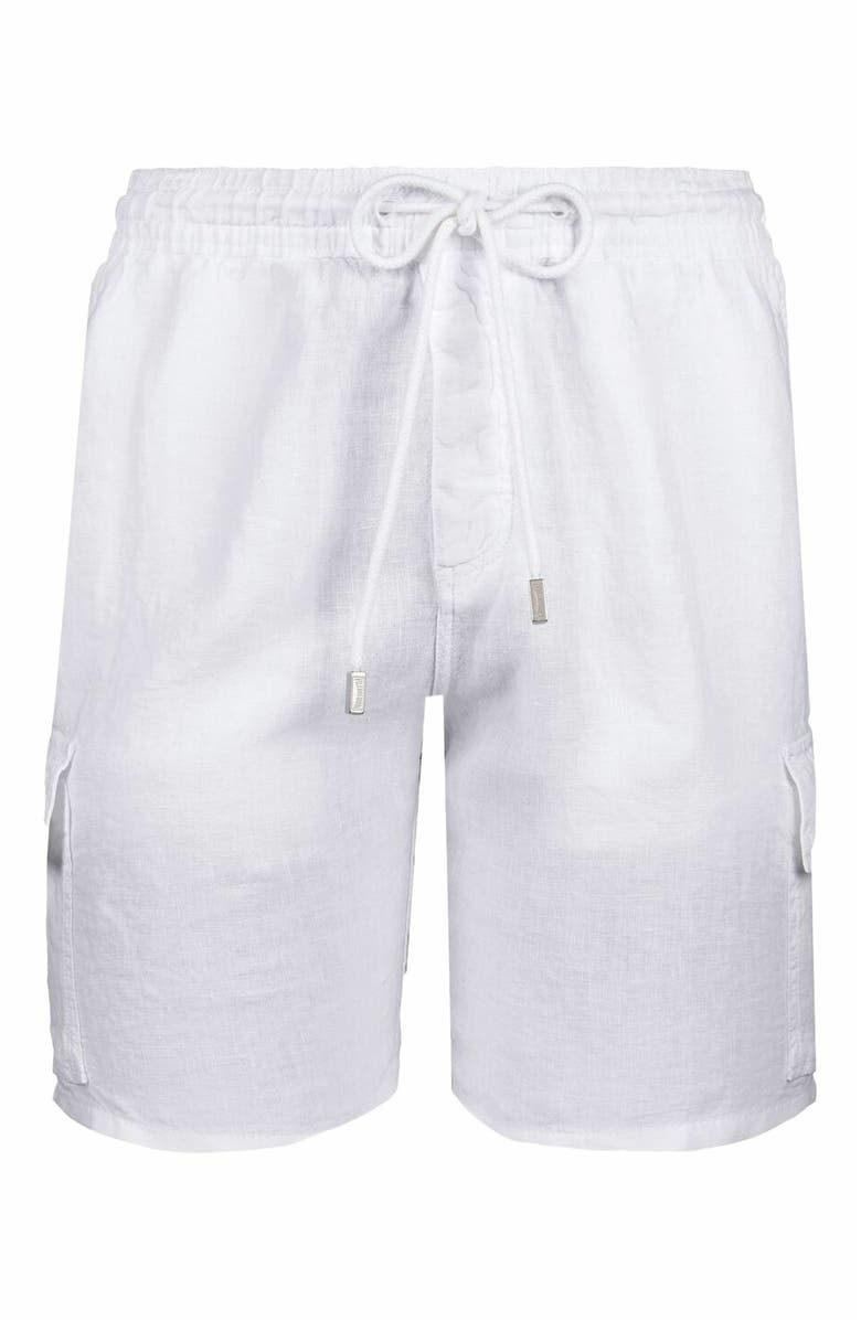 Vilebrequin Men's Linen Bermuda Cargo Pockets Shorts, Main, color, Blanc