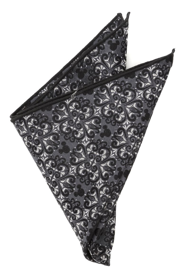 Mickey Mouse Damask Silk Pocket Square, Main, color, GRAY