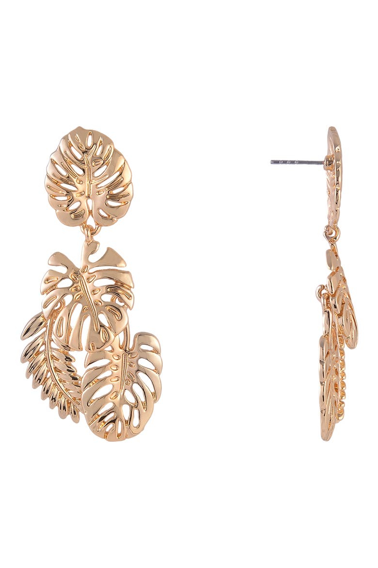 Monstera Leaf Drop Earrings, Main, color, GOLD
