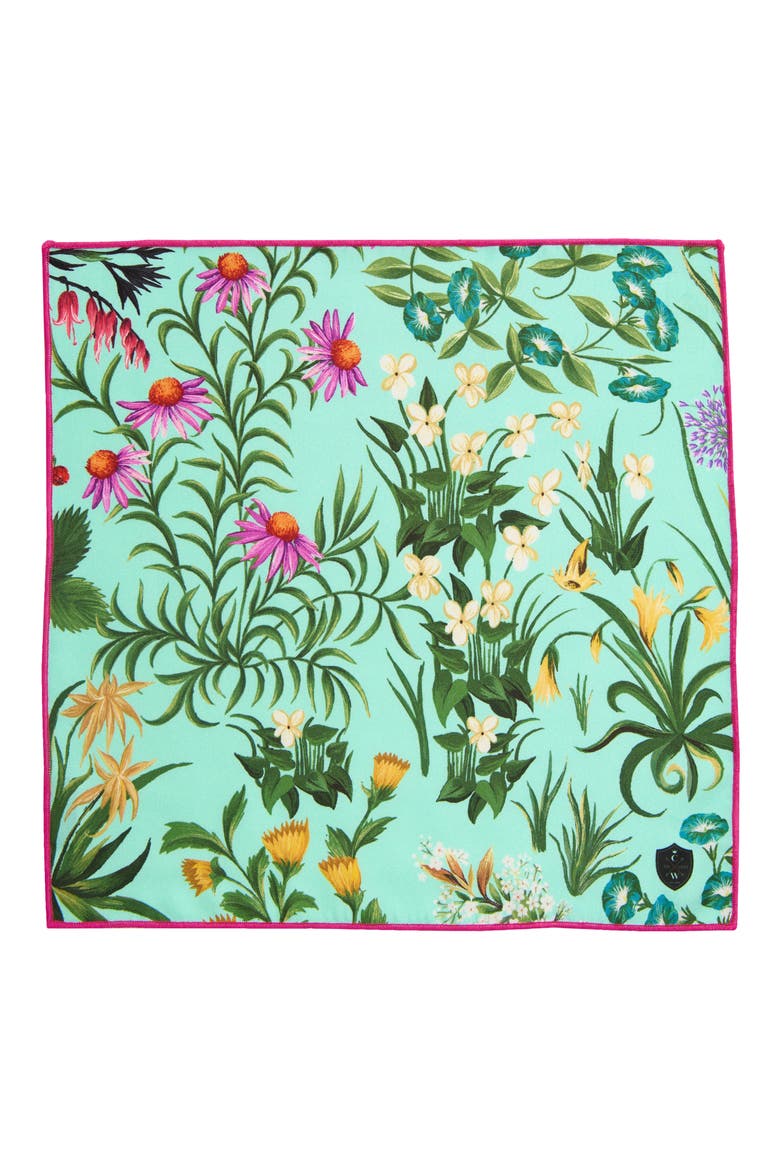 Teal Floral Silk Pocket Square, Alternate, color, TEAL