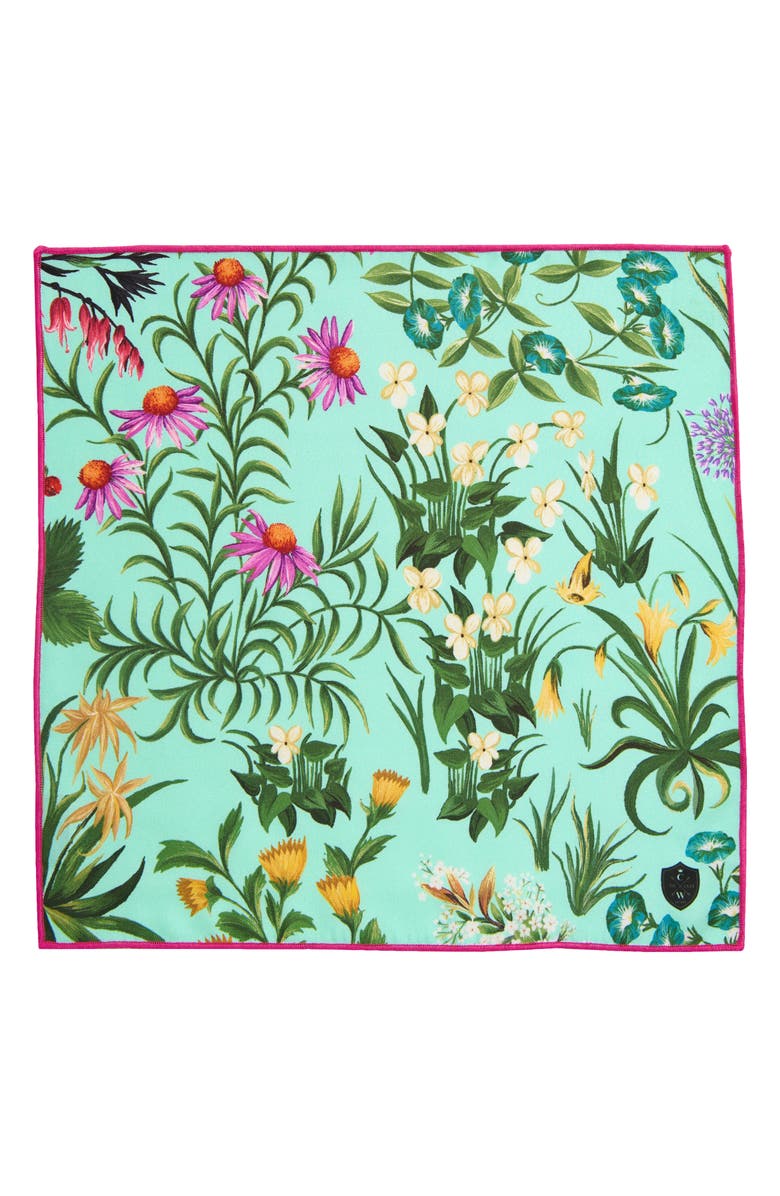 CLIFTON WILSON Teal Floral Silk Pocket Square, Alternate, color, Teal