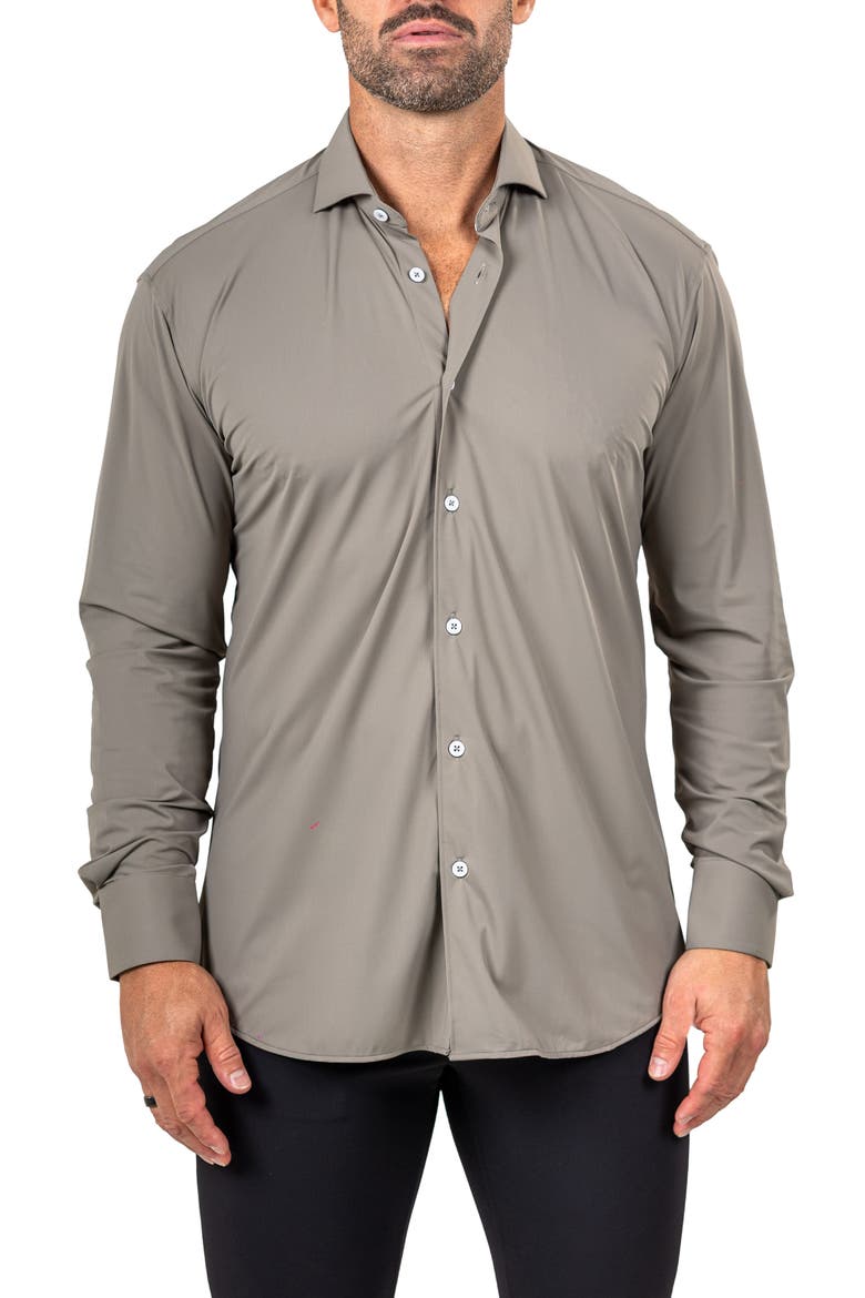 Eins Shaped Fit Marthy3015 Green Knit Button-Up Shirt, Main, color, GREEN