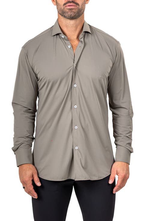 Eins Shaped Fit Marthy3015 Green Knit Button-Up Shirt