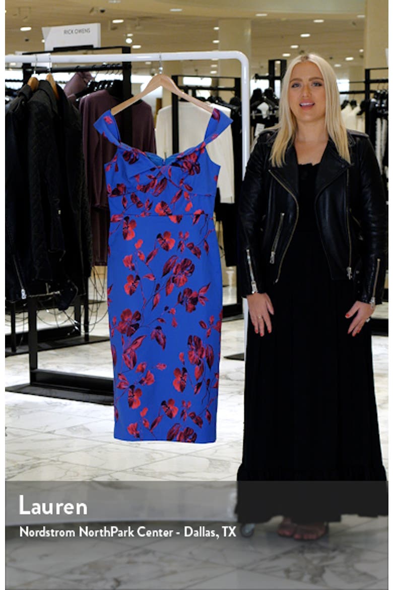 Olivia Floral Off the Shoulder Faille Midi Dress video