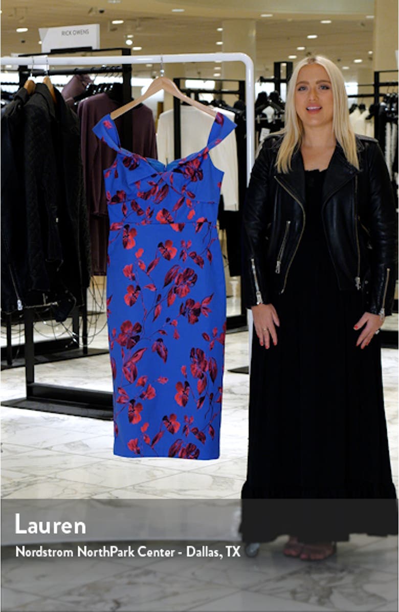 Olivia Floral Off the Shoulder Faille Midi Dress, sales video thumbnail