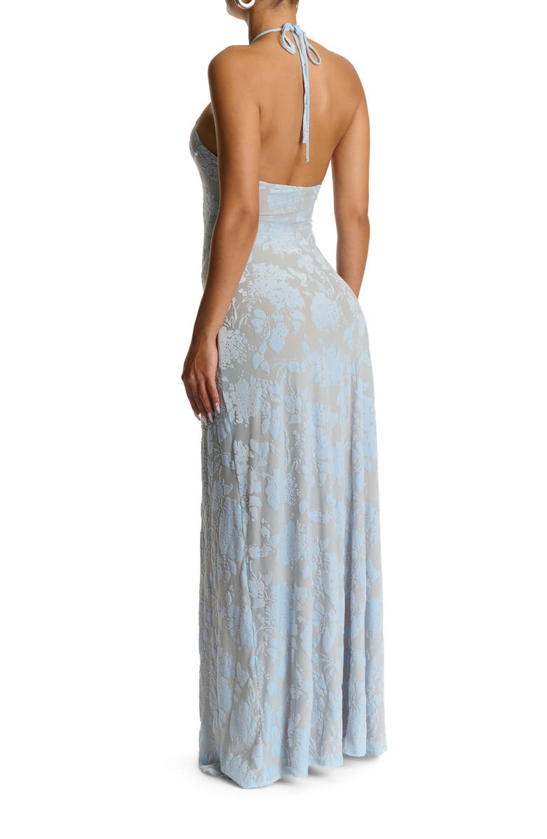 Naked Wardrobe Burnout Halter Maxi Cocktail Dress, Alternate, color, Floral Soft Blue