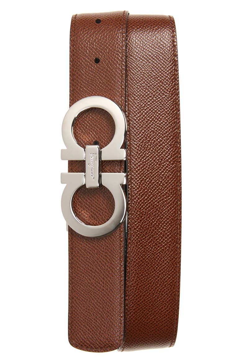 Salvatore Ferragamo Reversible Pebbled Leather Belt, Alternate, color, BLACK/LIGHT BROWN