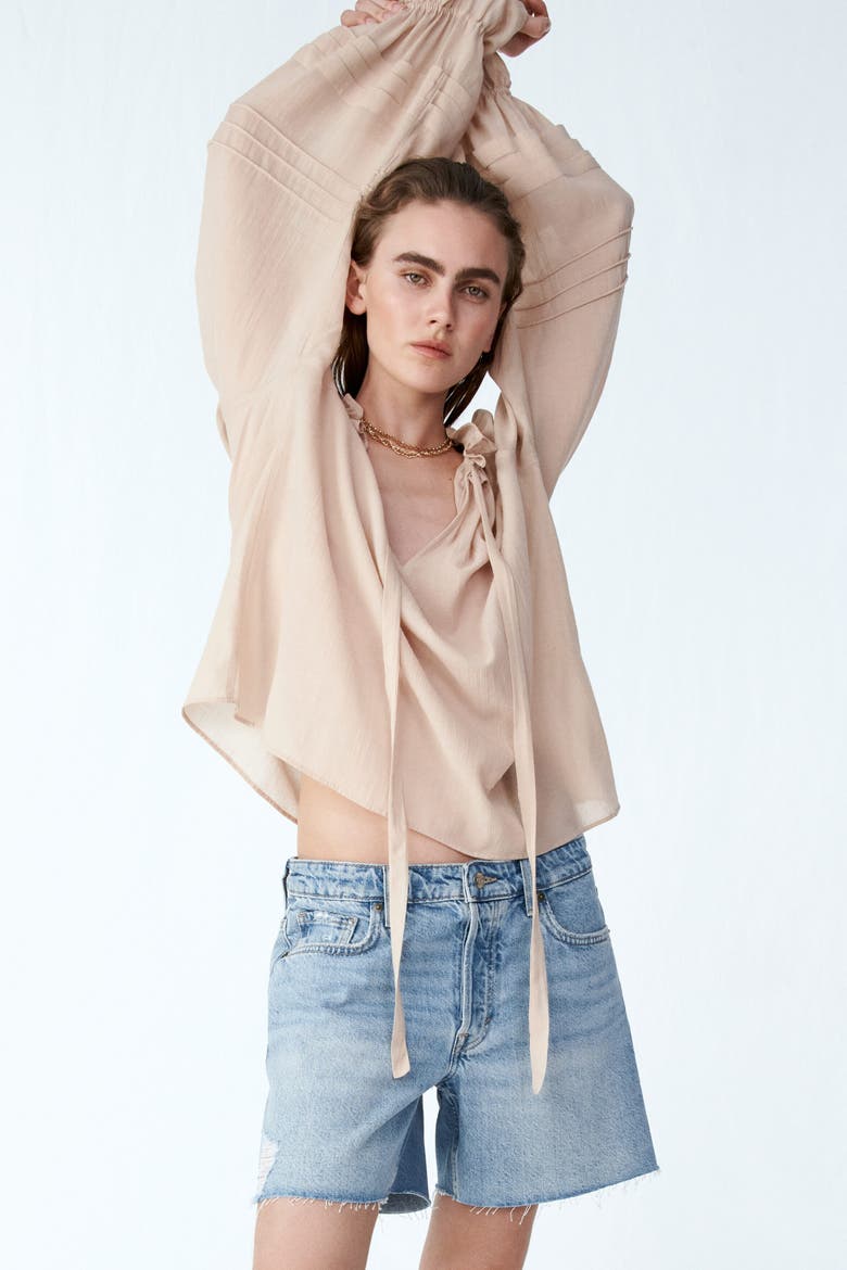 Raw-edge Denim Shorts, Alternate, color, Light denim blue