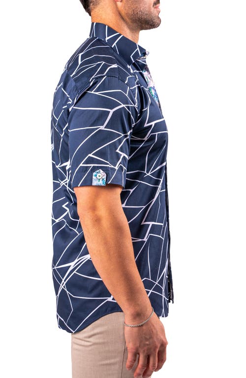 Maceoo Galileo Resistance0370 Blue Short Sleeve Cotton Button-up Shirt