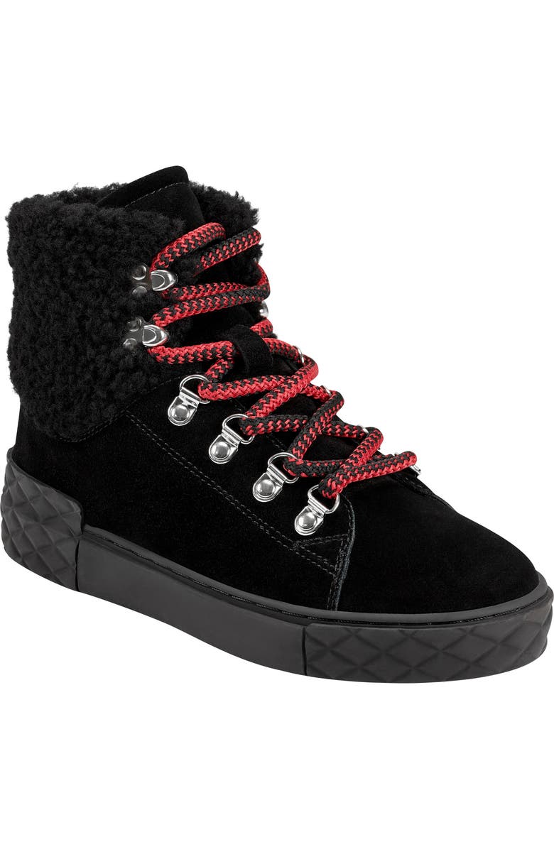 Marc Fisher LTD Davie Water Resistant Lace-Up Sneaker with Faux Fur Trim, Main, color,