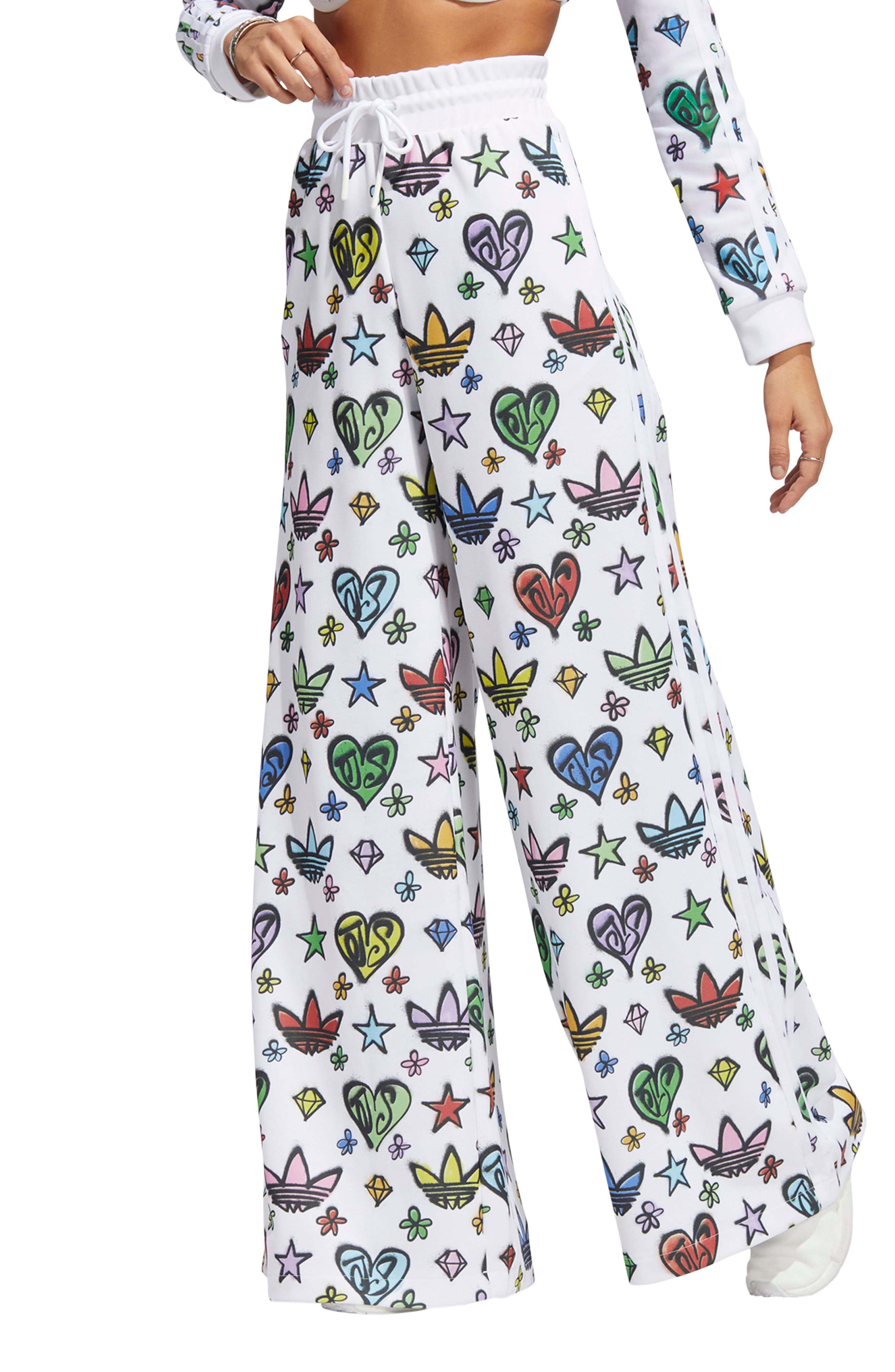 adidas X Jeremy Scott Wide Leg Monogram Track Pants (Women