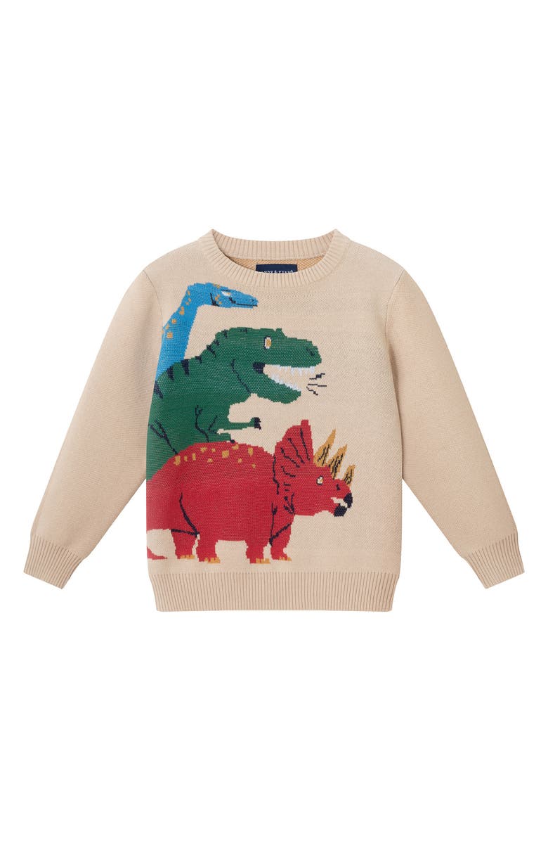 Andy & Evan Kids' Cotton Crewneck Sweater, Main, color, Beige Dino