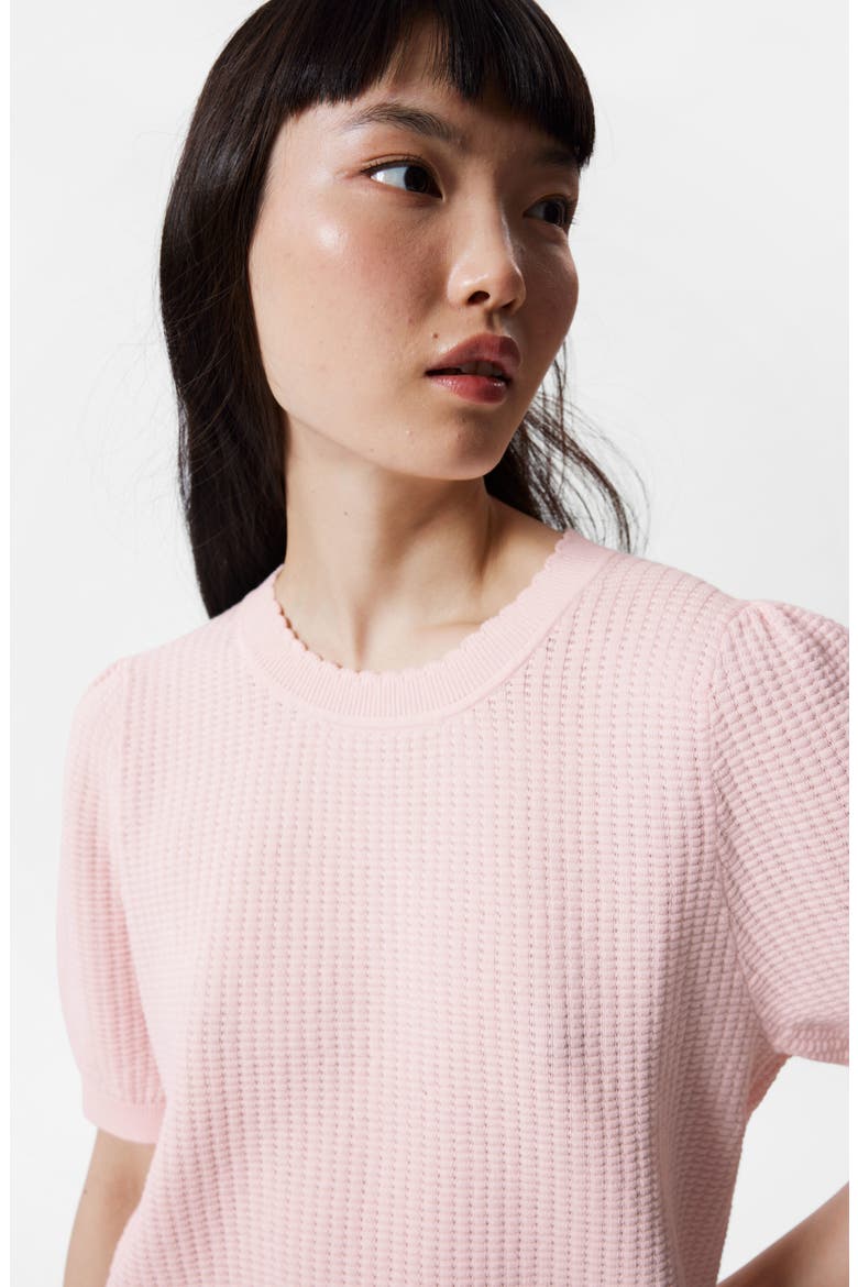 Scalloped Detail Puff Sleeve Cotton Sweater, Alternate, color, PINK DUSTY LIGHT