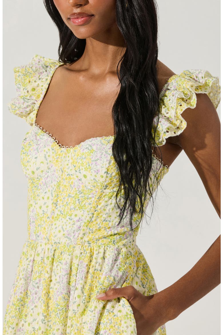 Wedelia Floral Print Ruffle Strap Midi Dress, Alternate, color, LEMON DITSY FLORAL