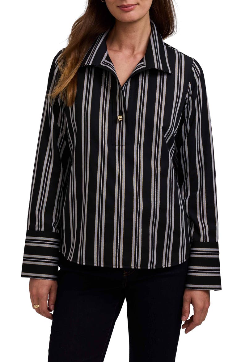 Catalina Stripe Cotton Blend Popover Top, Main, color, BLACK/ MULTI