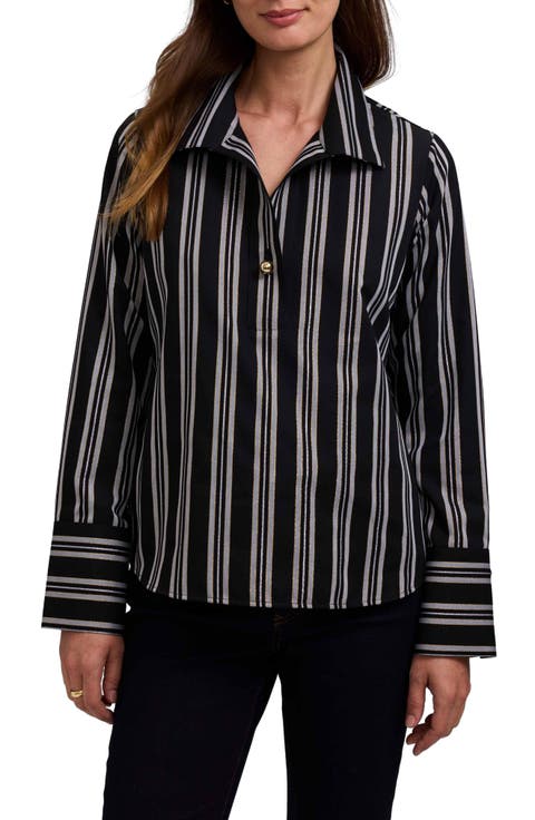 Catalina Stripe Cotton Blend Popover Top