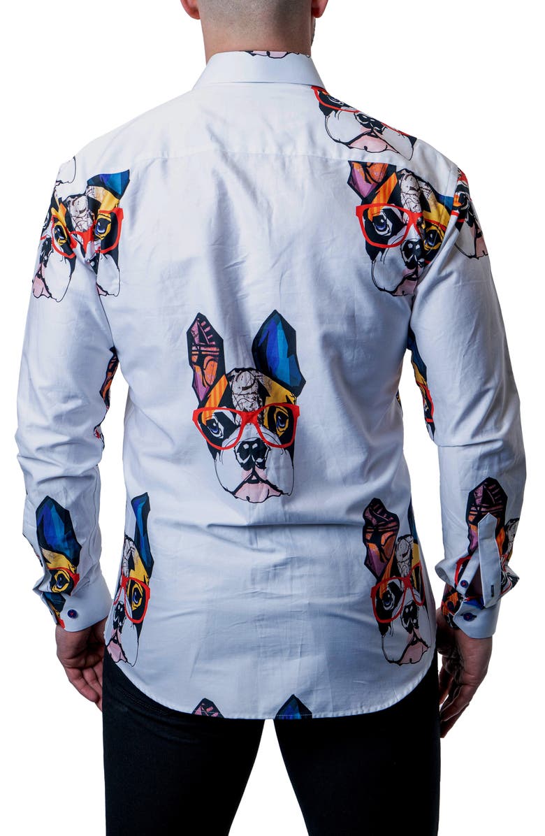 Maceoo Fibonacci Frenchie Frame White Contemporary Fit Button-Up Shirt, Alternate, color,