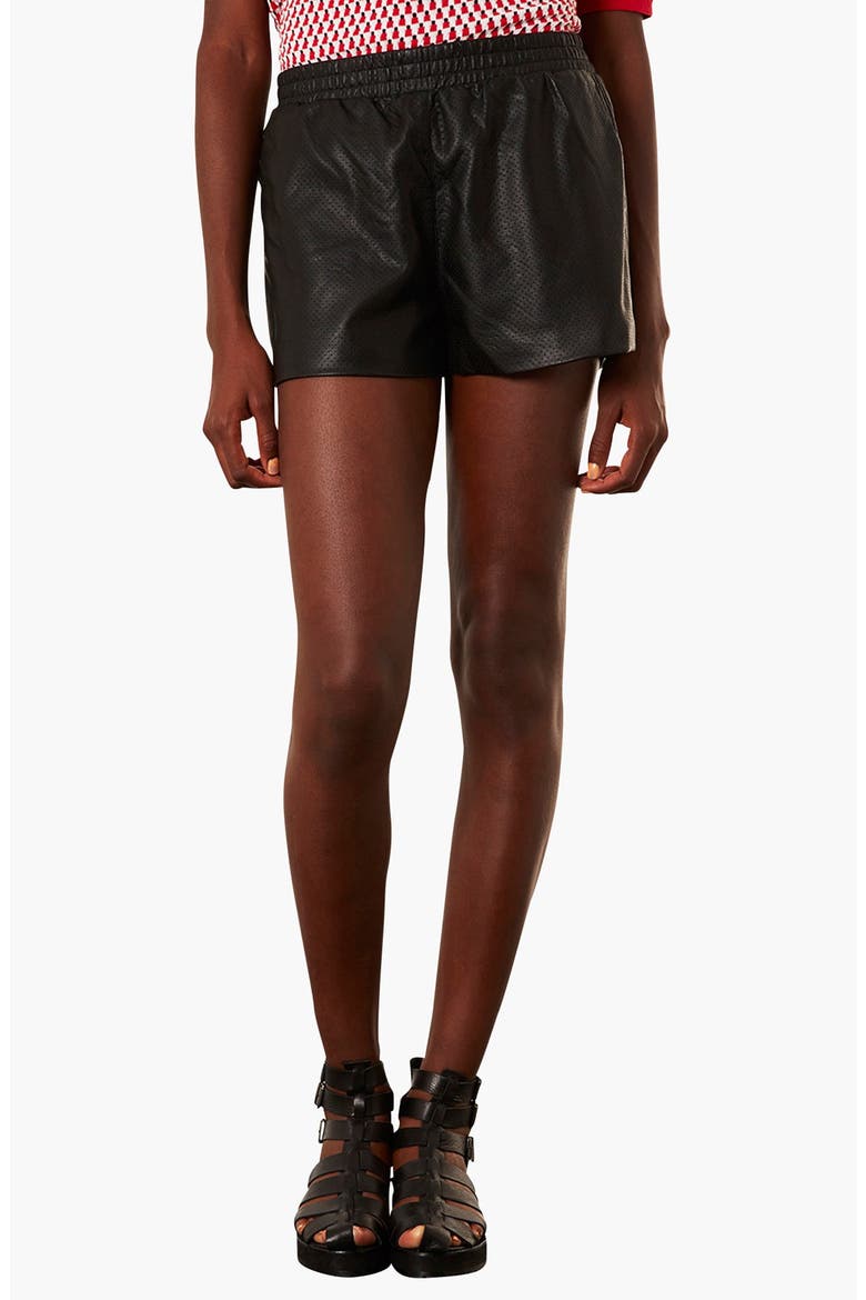 Perforated Faux Leather Shorts, Main, color, BLACK