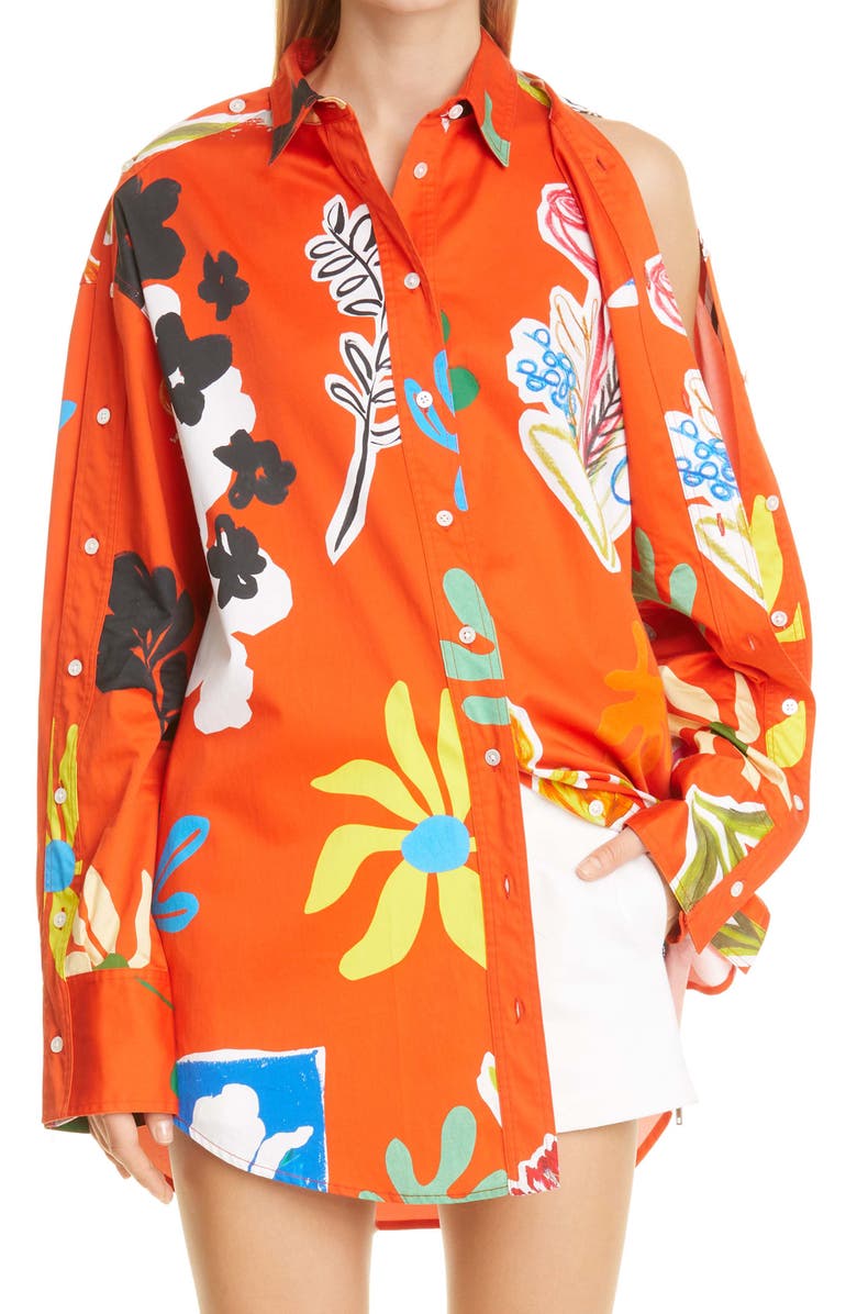 MONSE Floral Oversize Cotton Poplin Shirt, Main, color, 
