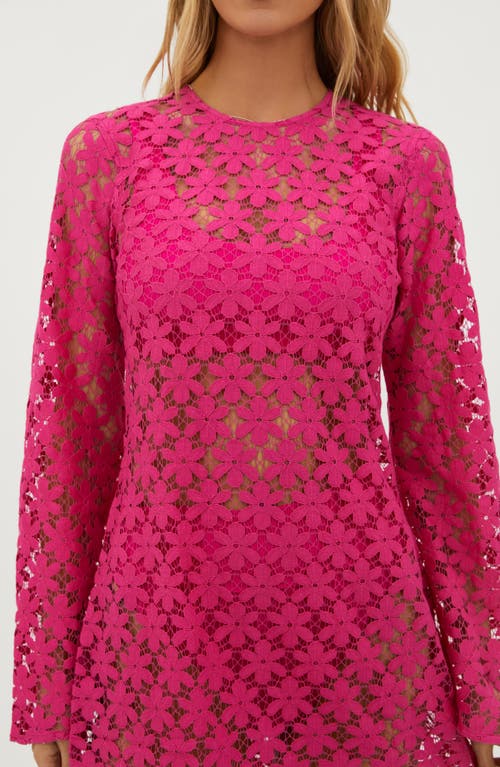 Beach Riot Goldie Lace Long Sleeve Cotton Blend Cover-up Dress In Bright Fuchsia